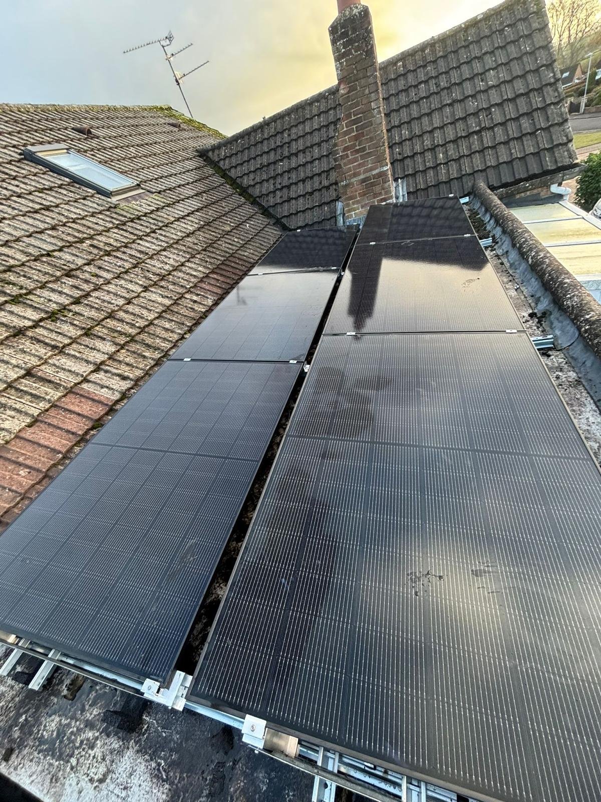 Completed flat roof solar PV array on a Hampshire building